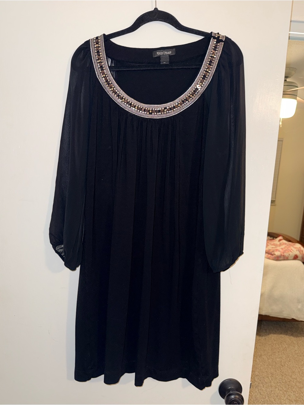 Black Beaded Scoop Neck Dress White House black market